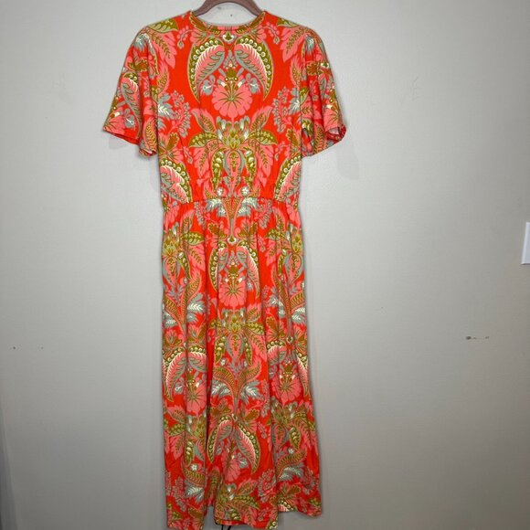 Spartina 449 Lea Midi Dress Size Medium River Club Damask Red Vacation Resort - Picture 9 of 9